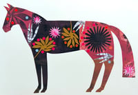 Image 1 of Jolene , a black and terracotta monoprinted horse with collage
