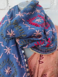 Image 3 of Thassos scarf navy and baby pink trim 