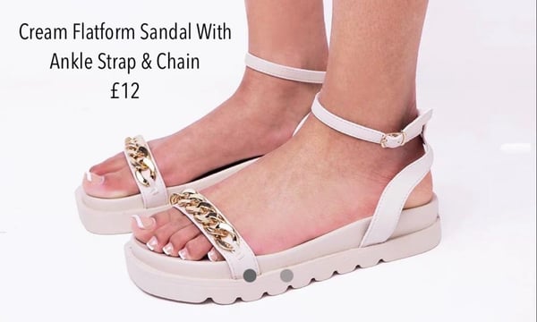 Image of Cream Flatform Sandal With Ankle Strap & Chain Detail