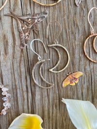 Image 2 of Small Hammered Crescent Moon Earrings