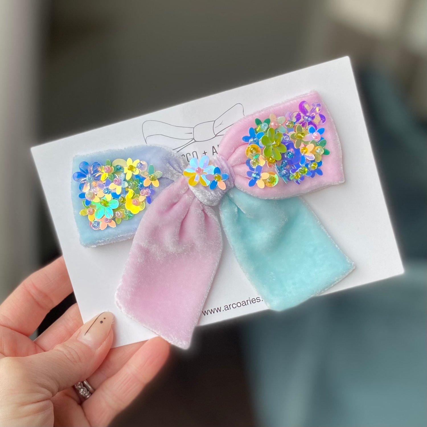 Image of Easter bonnet specialty dyed and embellished silk velvet pinwheels