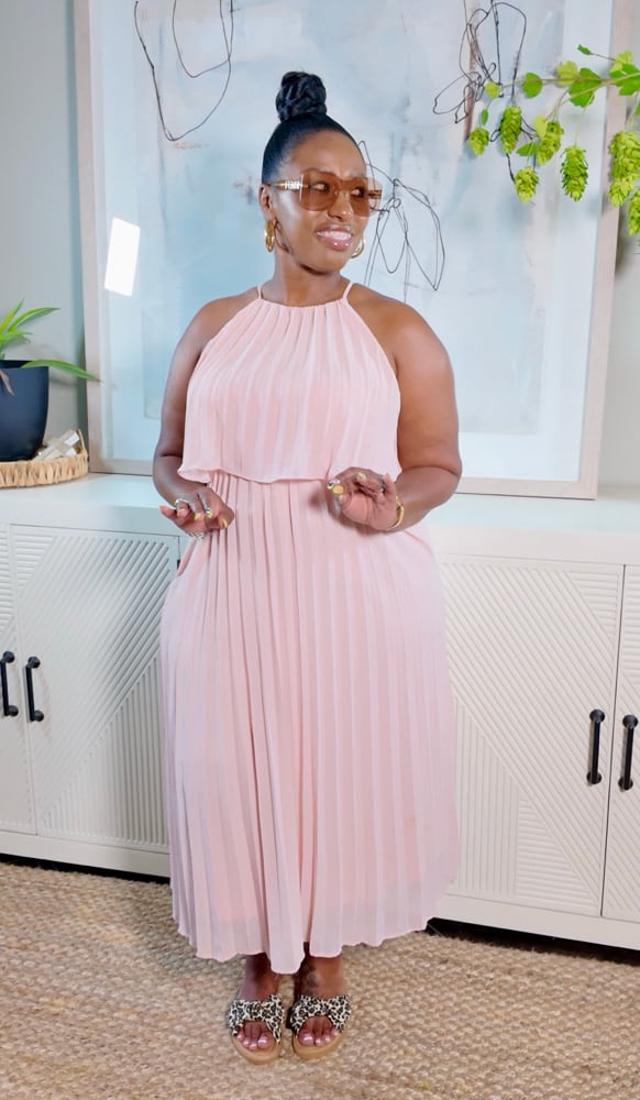 Image of Graceful Girl Pleated  Dress ( Blush Pink)