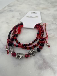 Image 2 of 3PC ELEPHANT BEADS BRACELET black and red