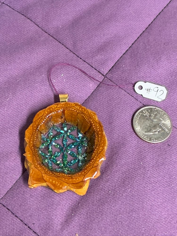 Image of Crushed Glass Flower of Life Pinecone Charm | Handmade PNW Resin Jewelry | #92