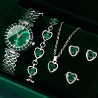 Image 1 of Women Fashion Watches Heart Rhinestone Ring Necklace Earring Jewelry Set Luxury Dress Quartz WristWa