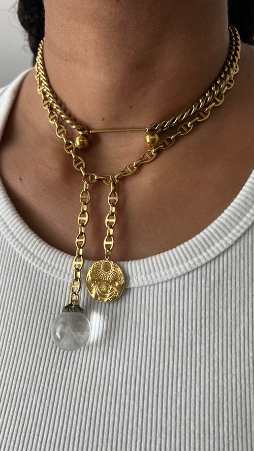 Image of  LOVE RAIN • Crystal Ball Clear Quartz Double Lariat Necklace (bolo style)