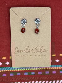 Image 1 of Dainty Dangle Carnelian Flower Earrings