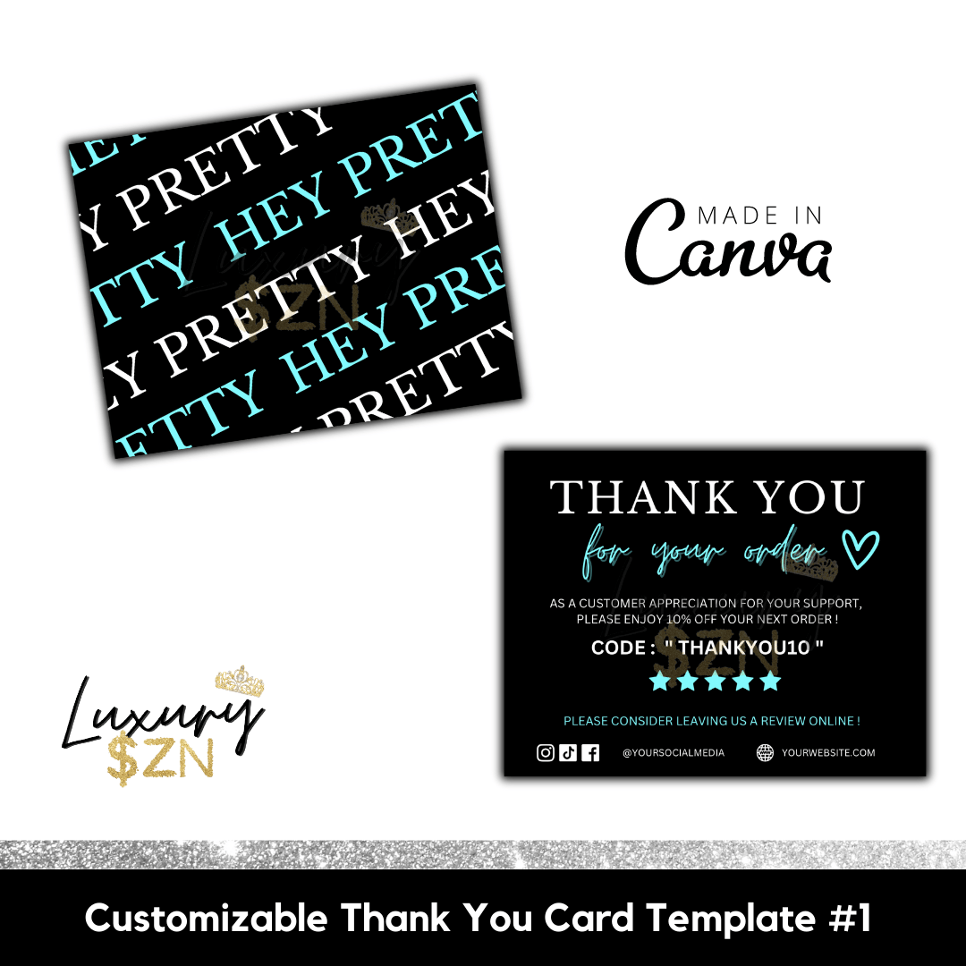 Thank You Card DIY EDITABLE TEMPLATES | LuxurySZN Accessories