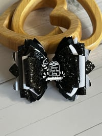 Image 3 of Black & White “Never Trust the Living” Straw Topper Bow