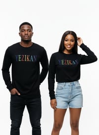 Image 1 of Yezikan Marbled Embroidered Logo Black Long Sleeve T-Shirt