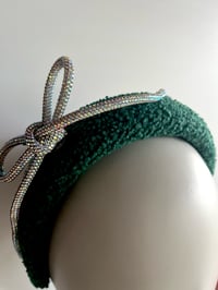 Image 1 of Green boucle headband w rhinestone bow