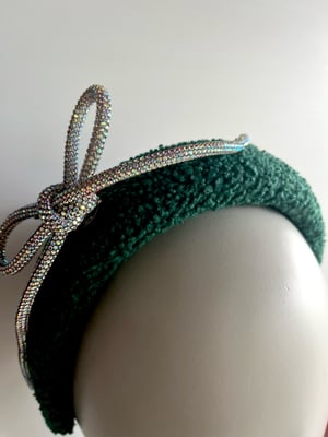 Image of Green boucle headband w rhinestone bow