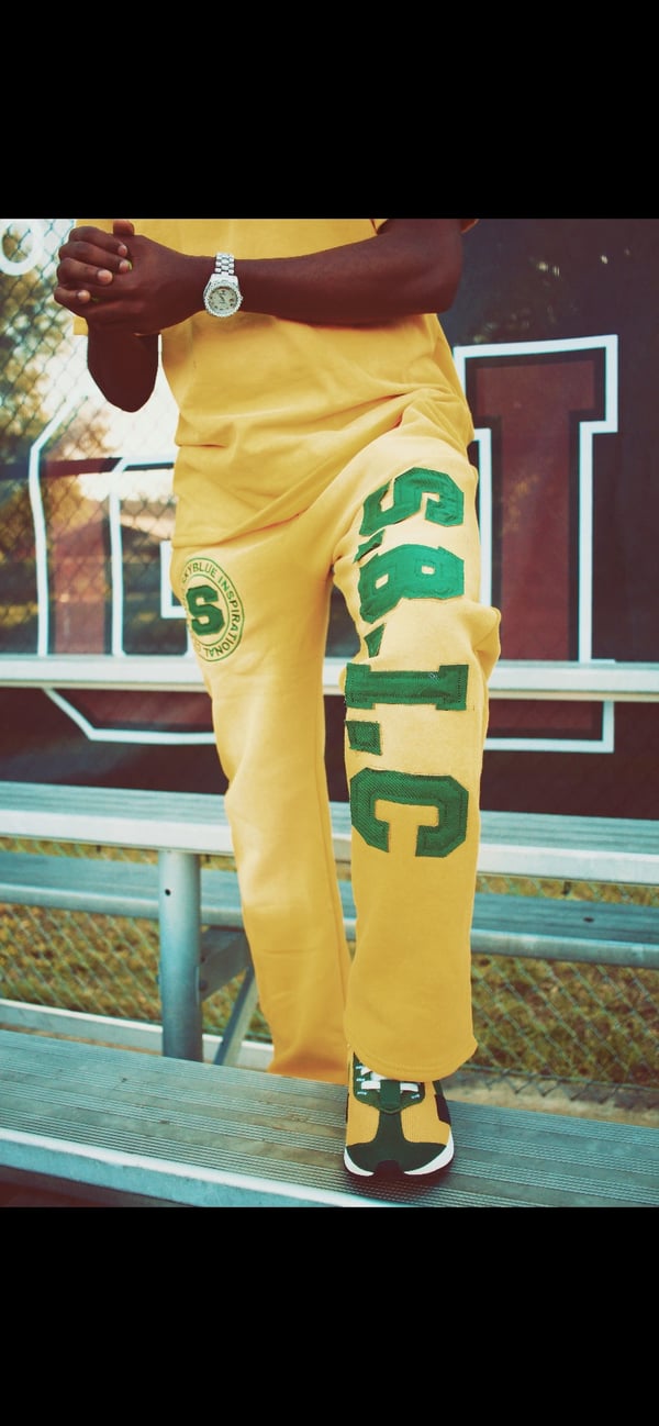 Image of Yellow/ Lime Green Distressed Embroidery Stacked Suit