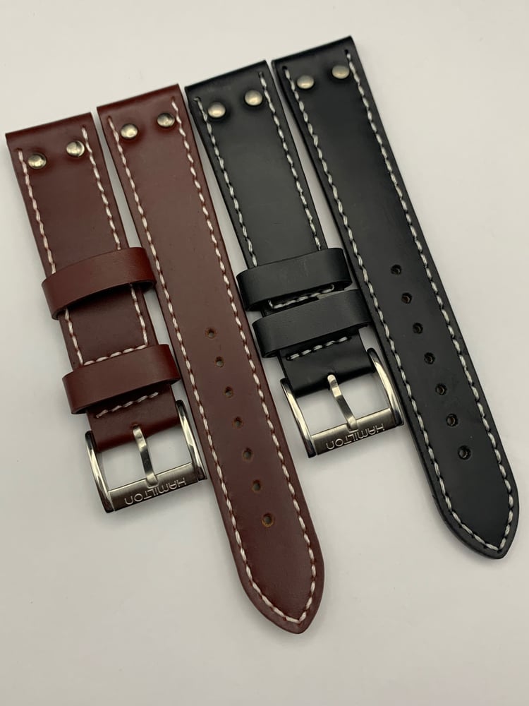 Image of Heavy Duty genuine leather strap for hamilton gents watch,BLACK-BROWN-20mm/22mm.New