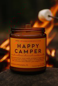 Image 1 of Happy Camper Candle - 5oz Amber Jar & Wood Wick