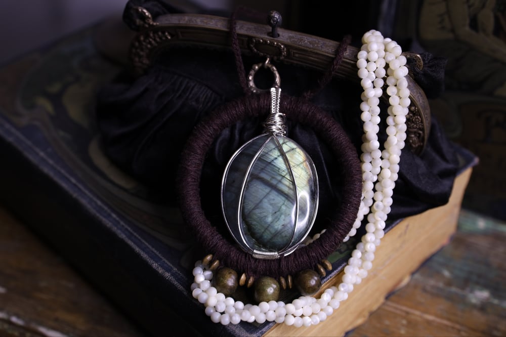 Image of Brown hemp cord labradorite necklace