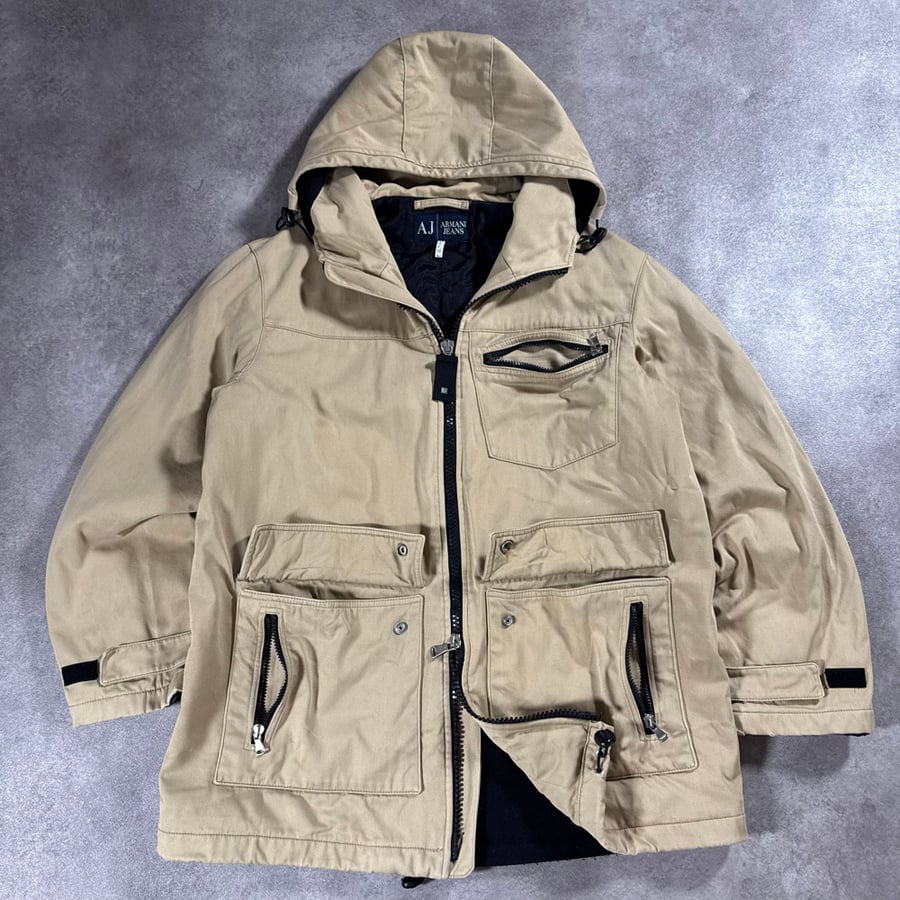 Image of Armani Jeans Multipocket Hooded Jacket, Size Large
