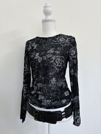 Image 1 of 00s Black floral top // M