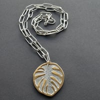 Image 2 of Reversible Silver Monstera Leaf Pendant