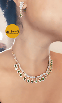 Image 2 of Julie Gold Green-Stunning American Diamond Necklace Set with Earrings 