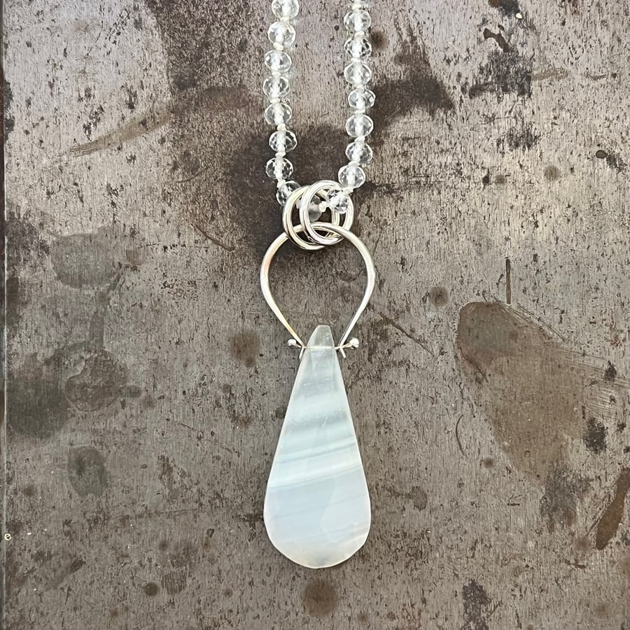 Image of Petite Faceted Crystal Beaded Necklace with Quartz Pendant 
