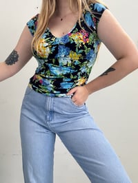 Image 3 of Floral blue top // M 