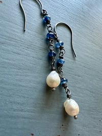 Image 5 of Akoya pearl and kyanite dangle earrings
