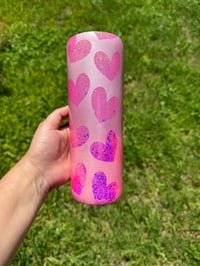 Image 4 of Pink Glittered Heart Tumbler 20oz Skinny 