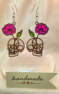 Image 5 of Handcrafted Resin Glow In The Dark Skull and Rose Earrings 