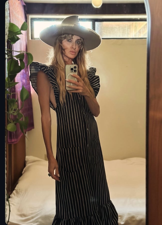 1970s Marimekko stripe flutter sleeve dress 