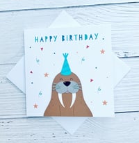 Image 1 of Handmade Walrus Happy Birthday Card - Cute Animal-Themed Birthday Card for All Ages