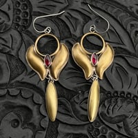 Image 1 of Garnet and Brass Earrings