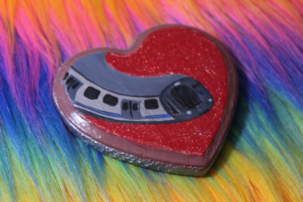 Image of Red Glitter Bart Wood Heart 
