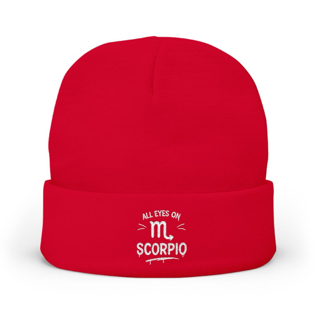Image of Scorpio Embroidered Knit Beanie – "All Eyes on M. Scorpio" Zodiac Winter Hat