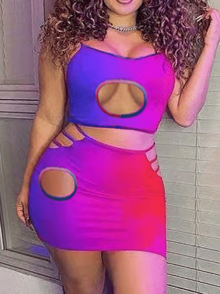 Image of SXY Gradient Cut Out Skirt Set