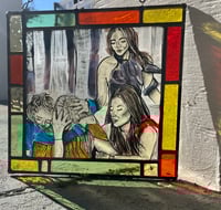 Image 4 of Stained glass painted real housewives scene panel