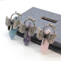 Image 2 of Crystal Hexagon Prism Dragonfly Stone Pendant For Women Necklace DIY Natural Amethyst Quartz Fluorit