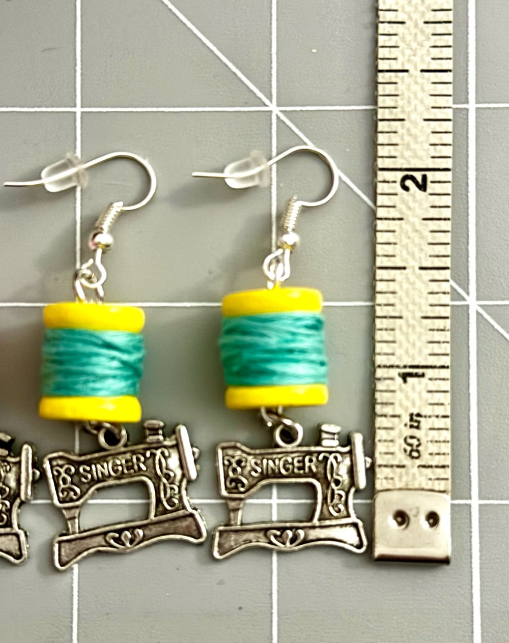 Image of Mini Thread Spool Sewing Machine Earrings