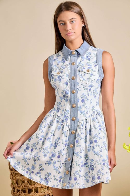 Image of DENIM FLORAL DRESS  