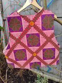 Image 3 of Woodstock Reversible Gilet - Vintage kantha fabric and Beige teddy fur Pinks