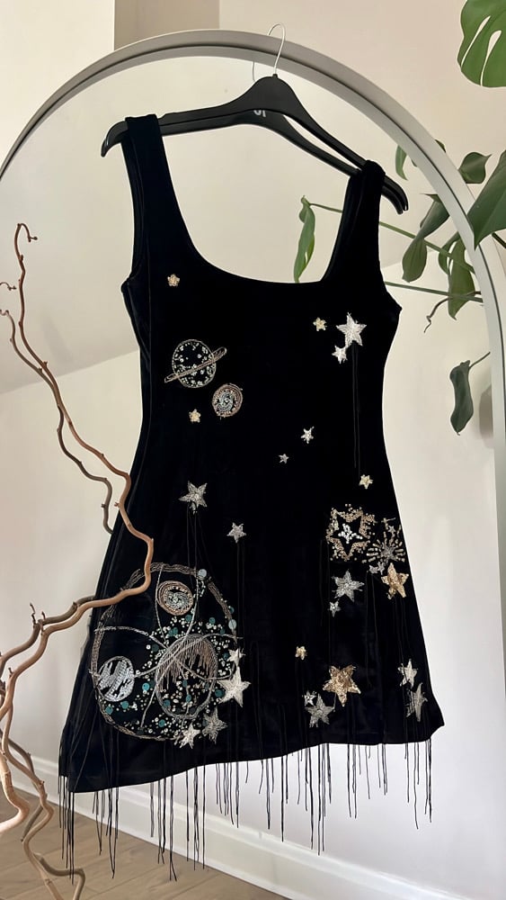 Celestial tassel Black Velvet Dress 
