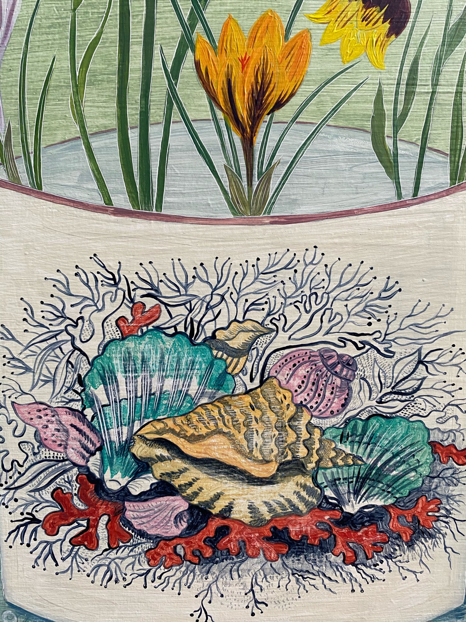 Image of Shell Cup and Spring Flowers original painting 