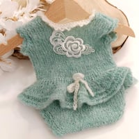 Image 5 of Newborn girls knitted body-dress - Aurelia  | dusty turquoise