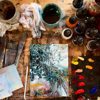 Image 5 of Garden original oil painting on wooden panel