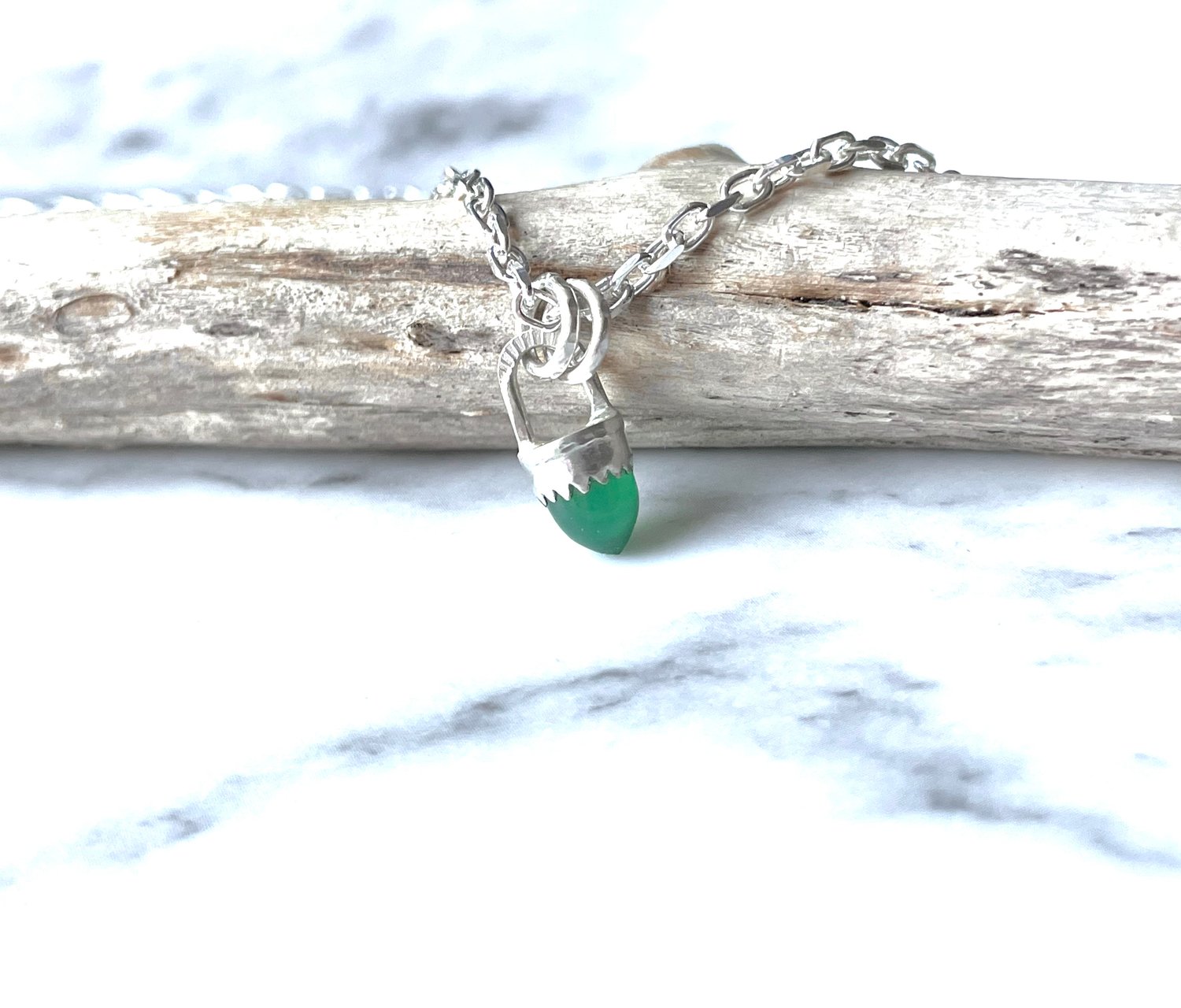 Image of Handmade Sterling Silver Green Onyx Bullet Point Pendant