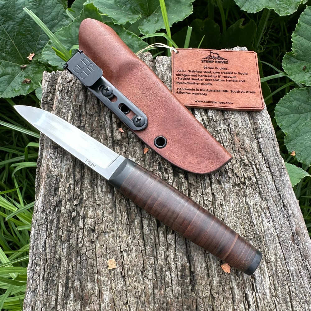 Image of 95mm Puukko AEB-L Stacked Leather 