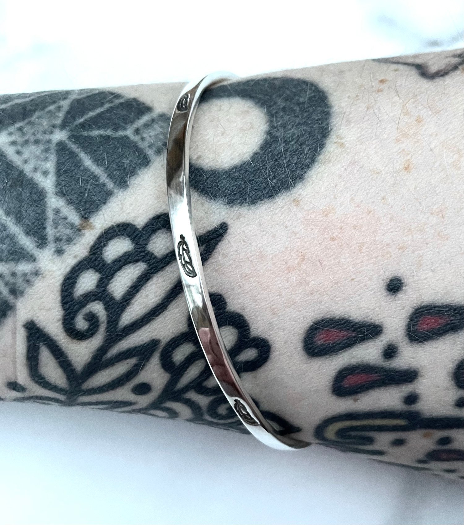 Image of Handmade Sterling Silver Feather Bangle 925 Hand Stamped