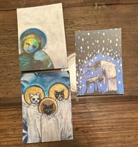 Image 1 of Kind to Creatures Set of 3  Signed by Artist Embellished Mini Prints with Envelopes copy