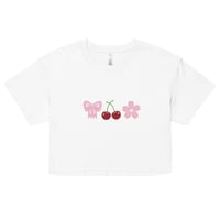 Image 2 of Cute Bow, Cherry and Cherry Blossom Icon Crop Top 