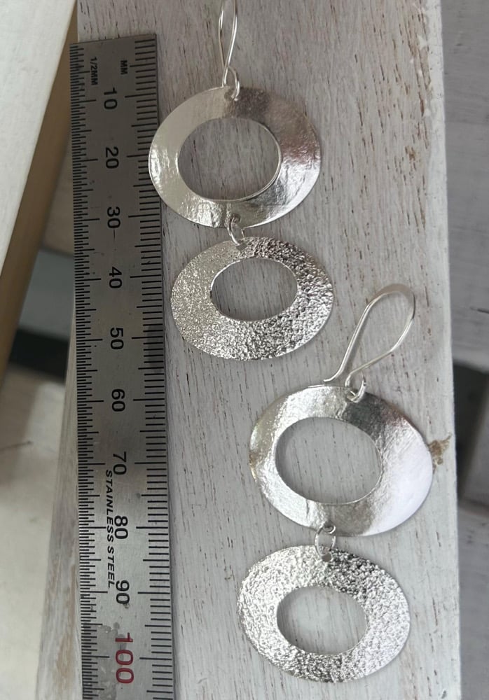 Image of Artisan Sterling Silver Textured Double Drop Earrings